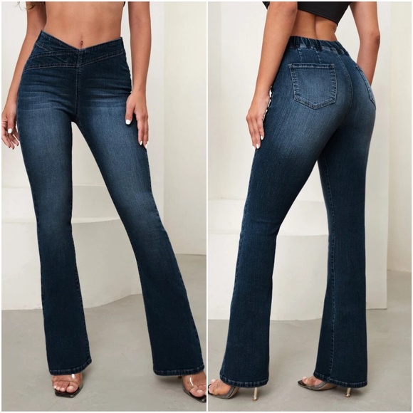 Dark Wash High Waist Fitted Bootcut Denim Jeans- never worn - Picture 1 of 1